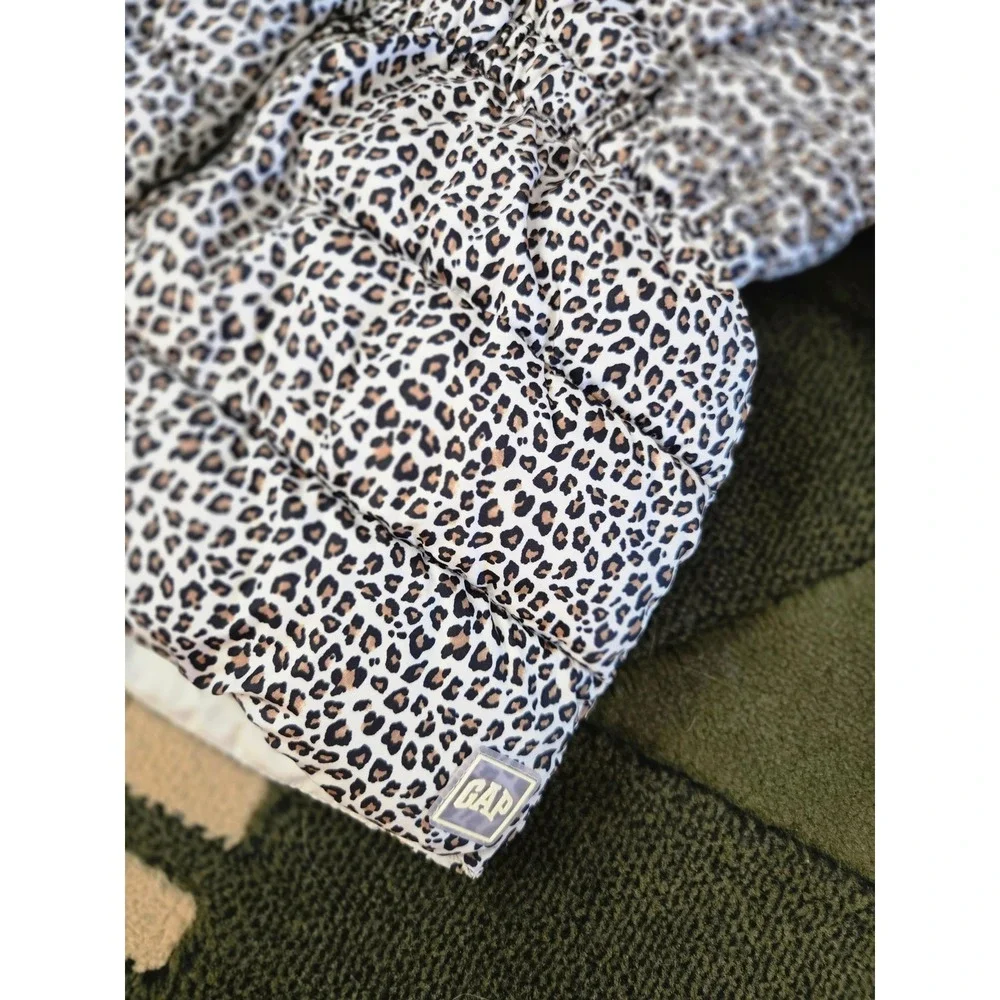 Gap Kids Girls Leopard Puffer Jacket Hooded Zip Up Lined Warm Outerwear Medium - Picture 4 of 7